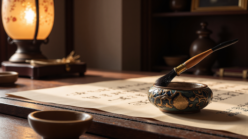 人文科技工作场景，AI辅助文化创作，古典与现代元素融合，体现科技与文化的结合